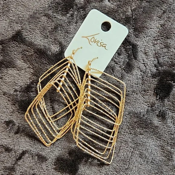 NWT Lovisa Fashion earrings faux gold dangle shimmer sparkle 4" long - Picture 6 of 10